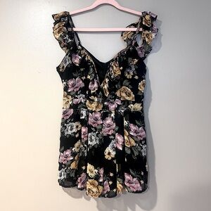 BANJUL floral structured retro ruffle sleeve romper